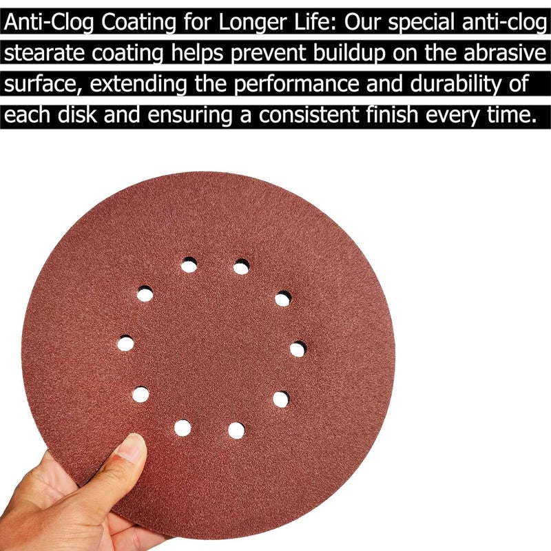 SACKORANGE 50 Pack 9-Inch 10 Hole 40 Grit Hook-and-Loop Drywall Sandpaper - Aluminum Oxide Sanding Disc for ‎9" Drywall Sander Wood Furniture Finishing - Image 3